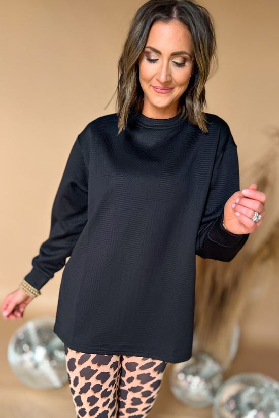 Load image into Gallery viewer, SSYS Black Quilted Long Sleeve High Low Top
