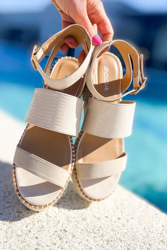 Load image into Gallery viewer, neutral espadrille platform wedges, spring shoes, chloe dupes, alligator wedges, affordable fashion, shop style your senses by mallory fitzsimmons  Edit alt text
