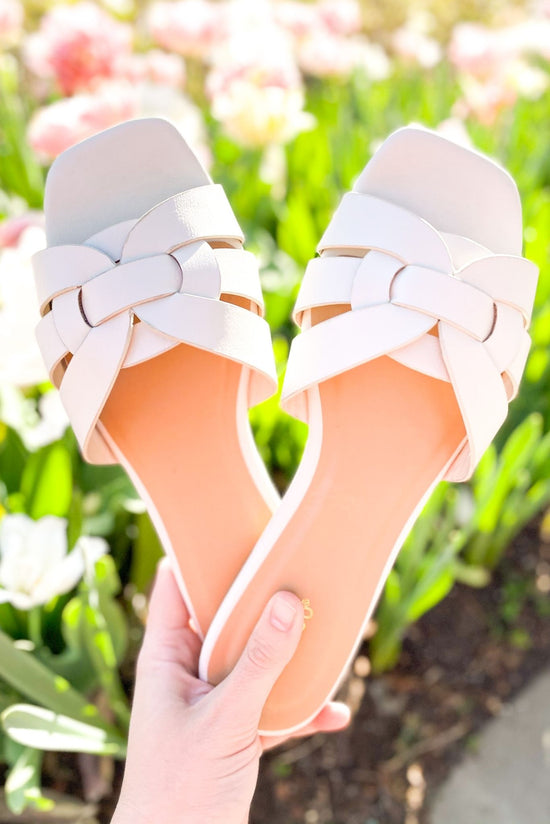 Load image into Gallery viewer, ivory crossover faux leather sandals, abloom collection, spring shoes, affordable style, shop style your senses by mallory fitzsimmons
