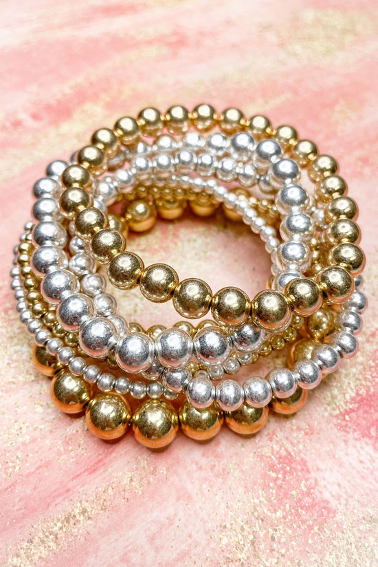 Gold And Silver Ball Stretch Bracelet Stack