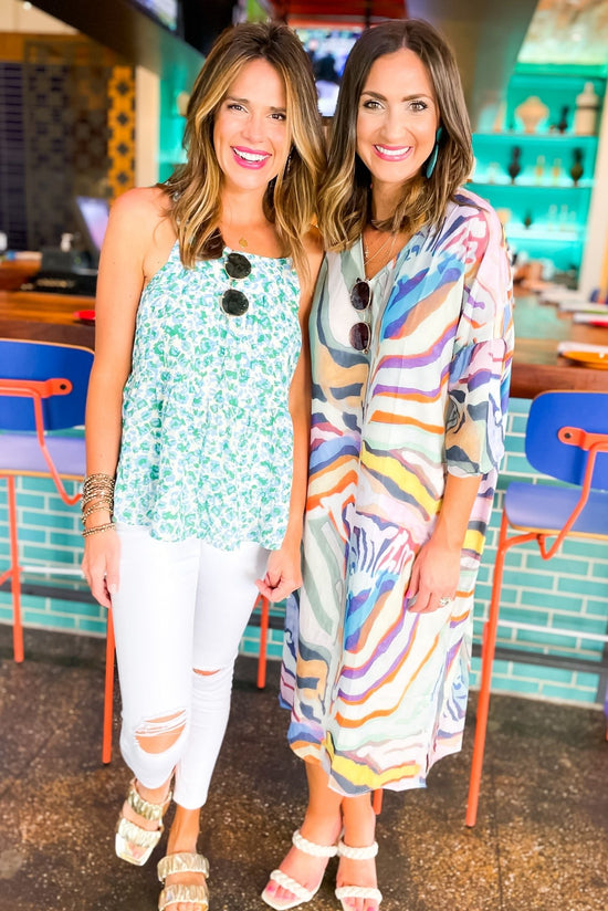Load image into Gallery viewer, multi color abstract v neck midi dress, summer dresses, affordable style, beach vibes, shop style your senses by mallory fitzsimmons

