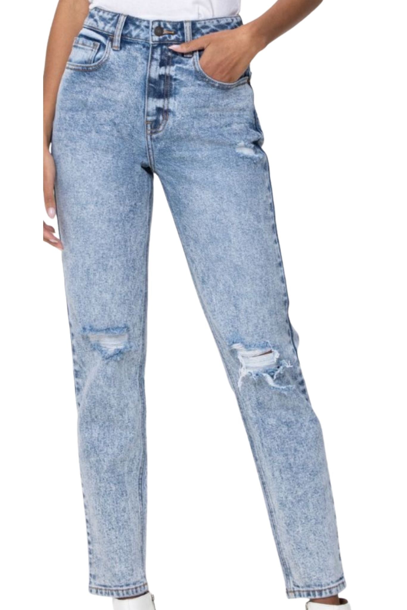 Load image into Gallery viewer, Light Acid Wash Slim Straight Leg Jeans w/ Distressing*FINAL SALE*
