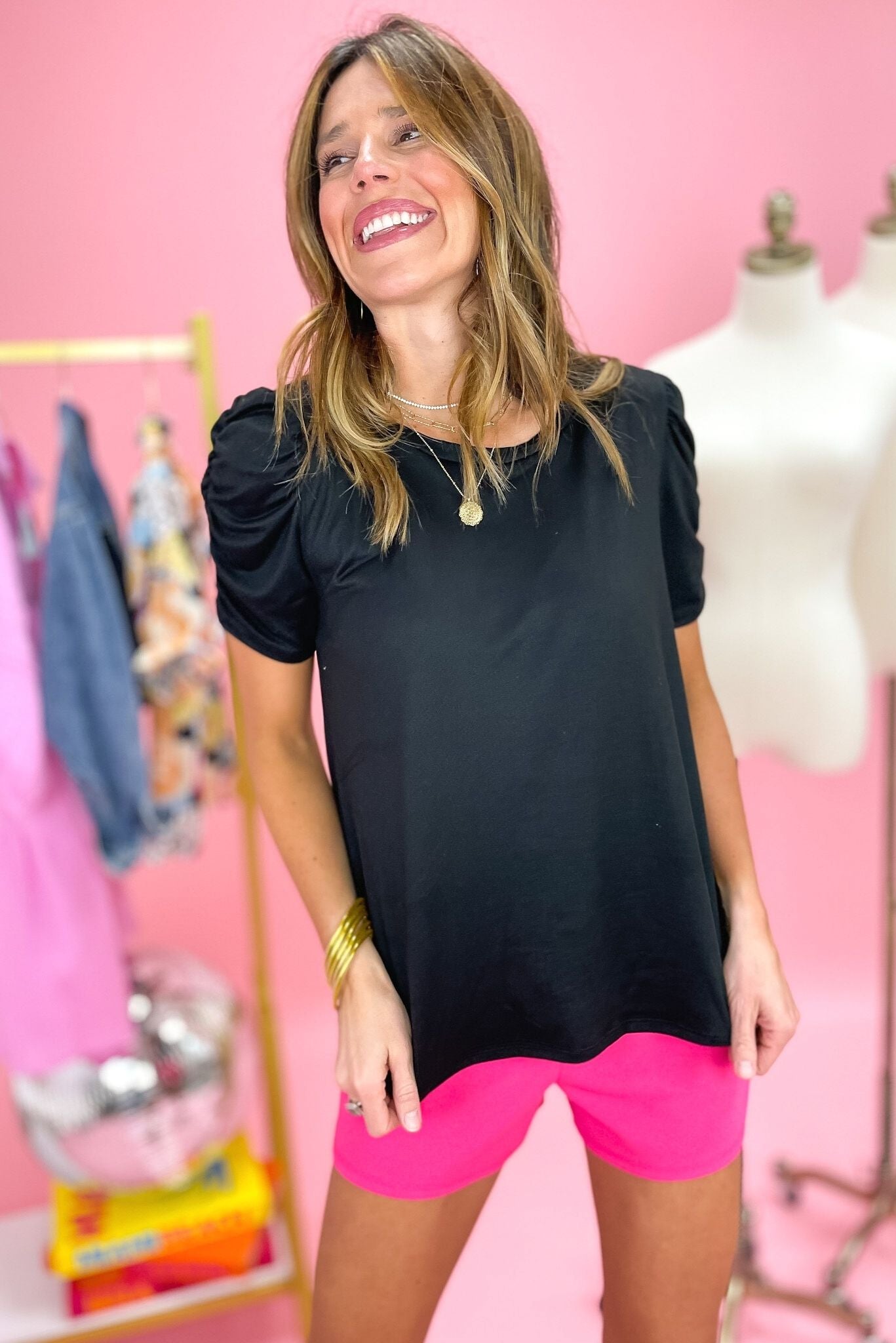 black top with ruched puff sleeves, summer tops, closet staples, affordable style, shop style your senses by mallory fitzsimmons