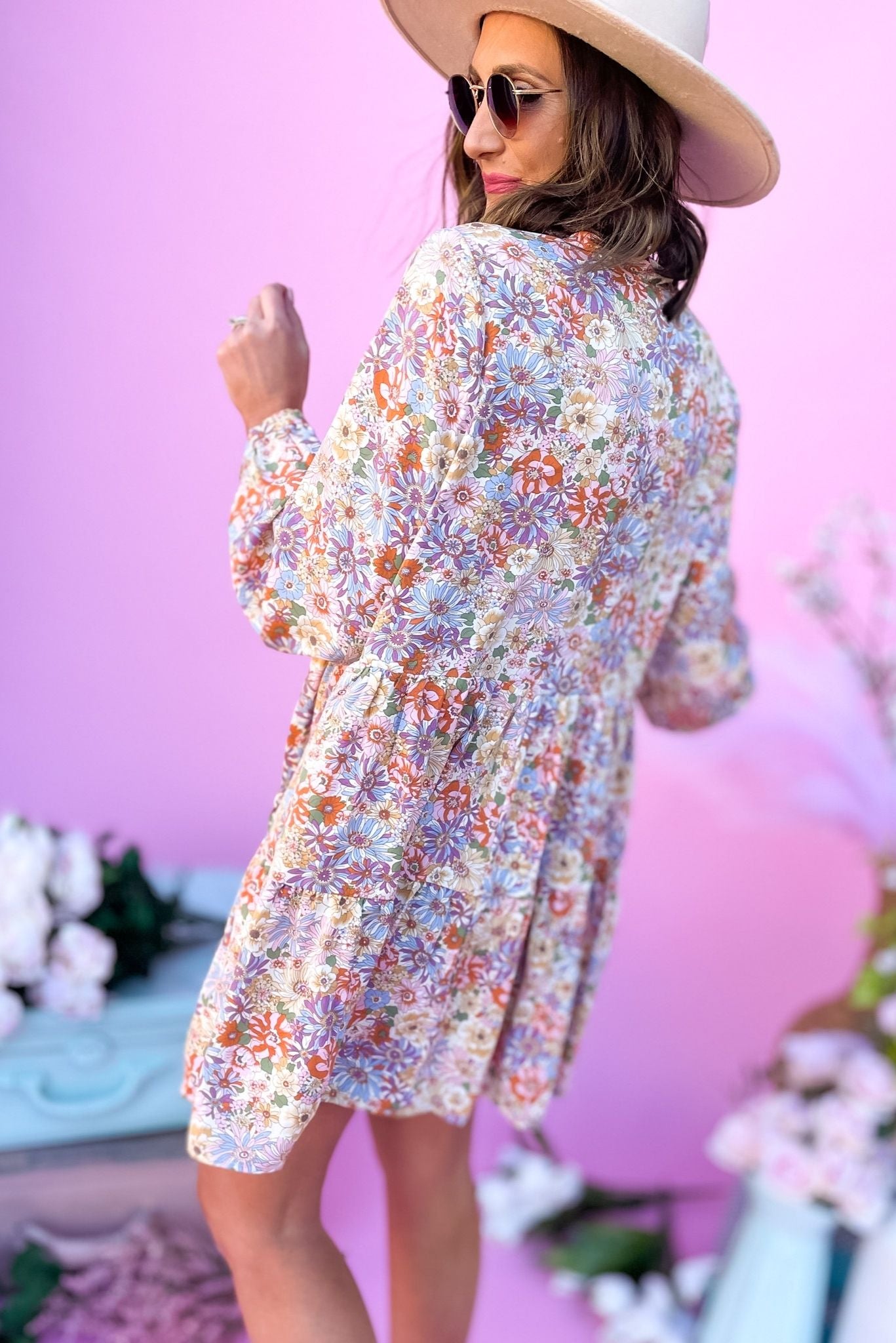Load image into Gallery viewer, Natural Floral Print Long Sleeve V Neck Dress
