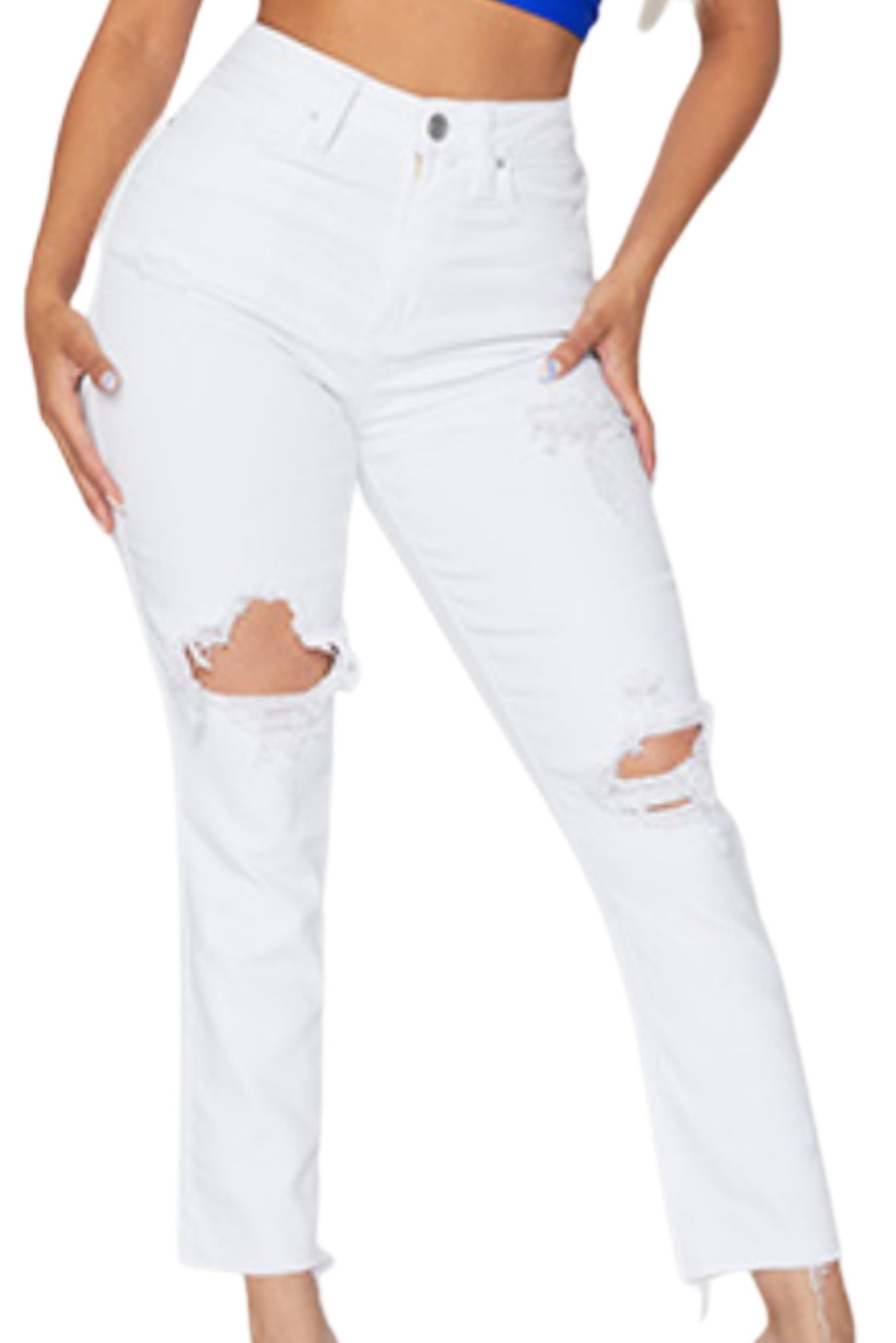 Load image into Gallery viewer, White High Waisted Distressed Straight Leg Jeans*FINAL SALE*
