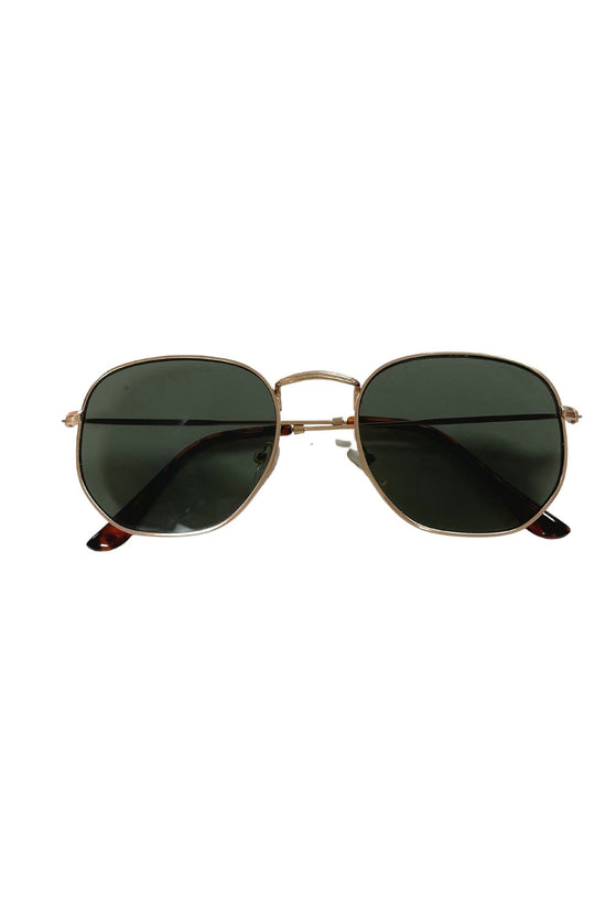 Rose Gold with Green Lenses Classic Metal Hexagon Aviator Sunglasses *FINAL SALE*