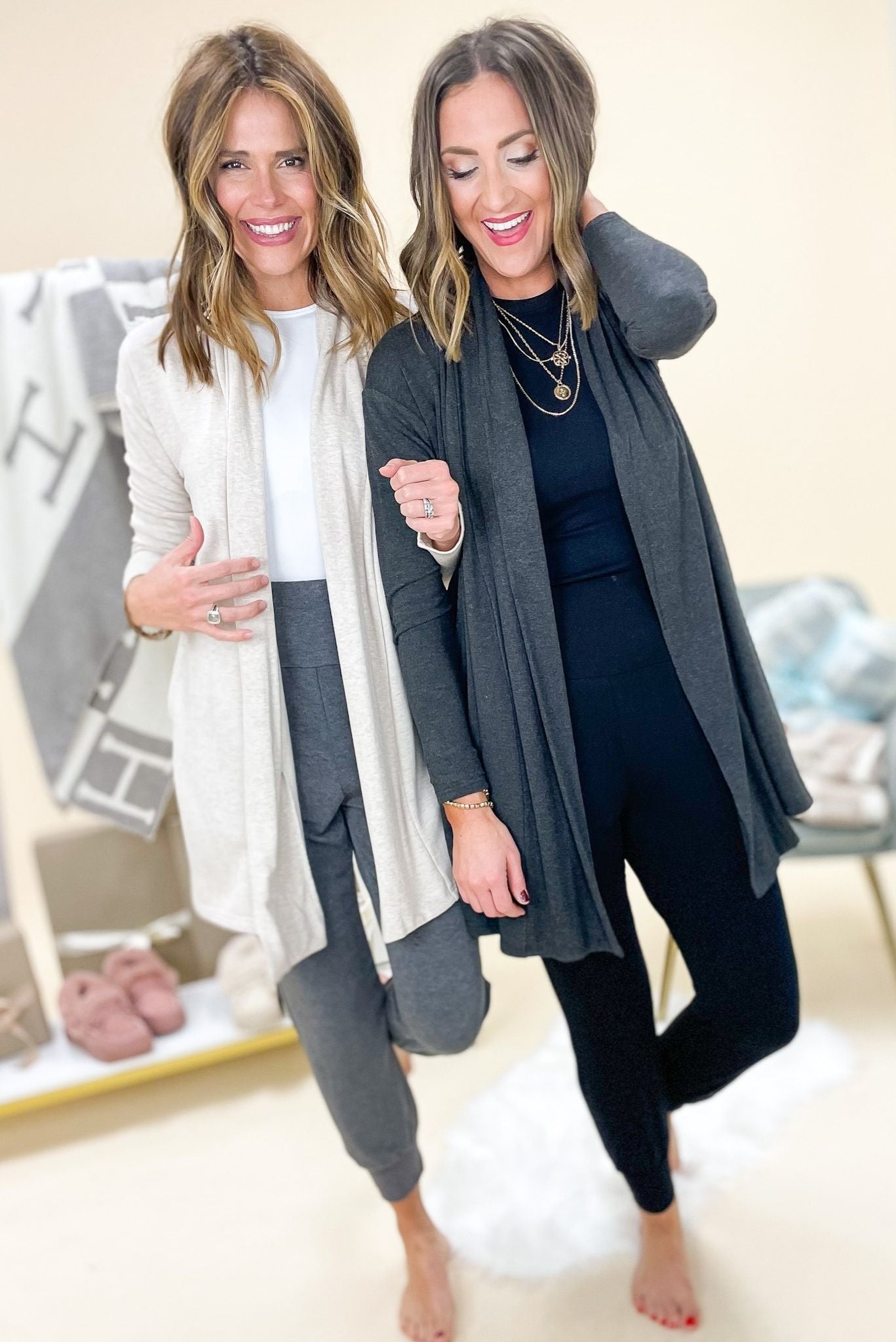 Load image into Gallery viewer, oatmeal open front long cardigan, cozy collection, comfy style, stylish loungewear, shop style your senses by mallory fitzsimmons
