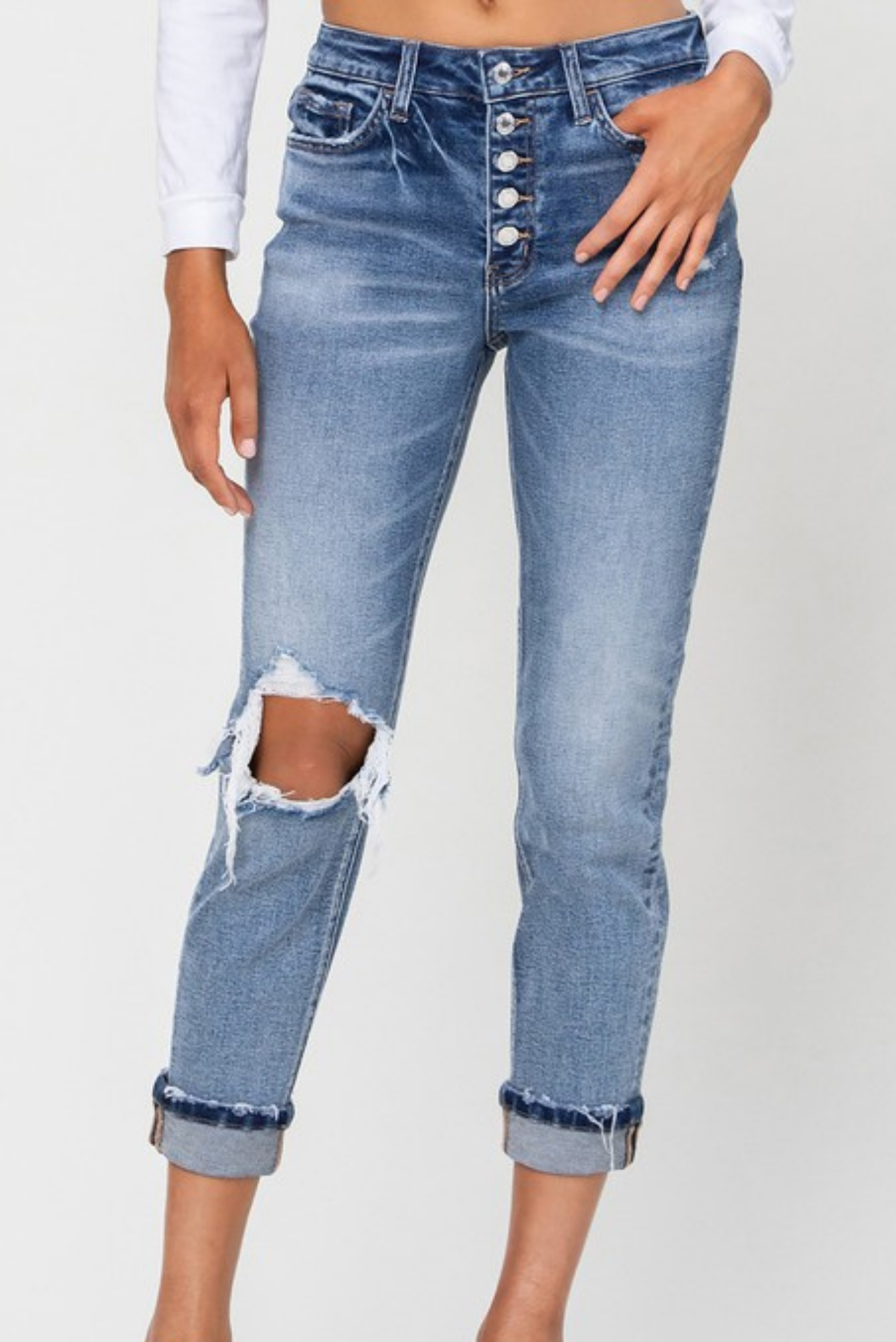 Load image into Gallery viewer, Light Wash Stretch Boyfriend Jeans*FINAL SALE*
