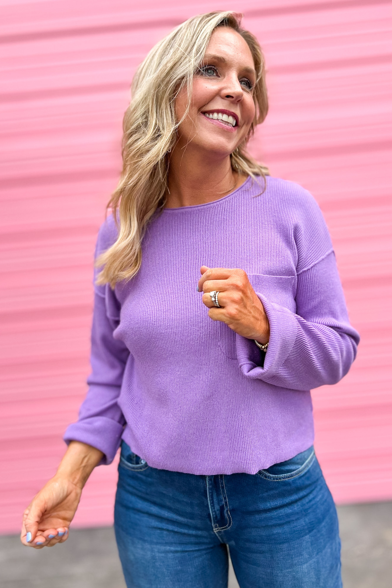 Lavender Exposed Hem Pocket Sweater, lightweight sweater, long sleeve, cute sweater, Shop Style Your Senses By Mallory Fitzsimmons