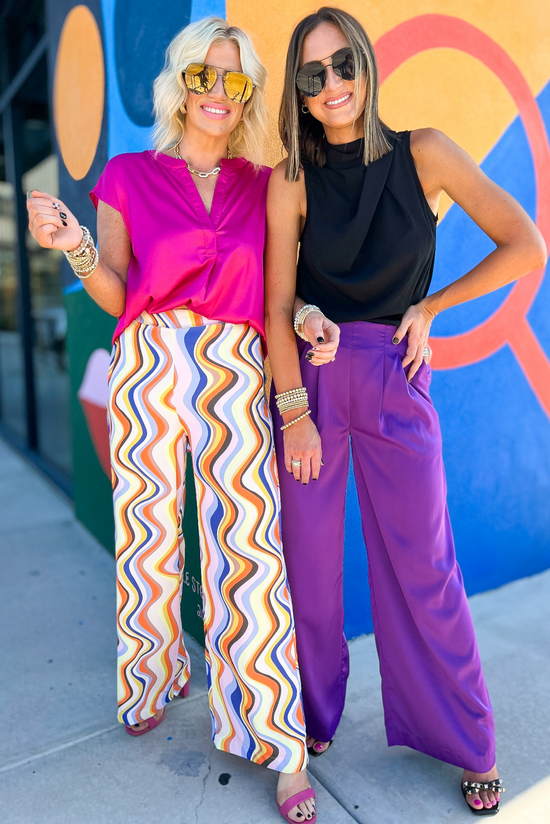 Load image into Gallery viewer, Multi Wave Print Wide Leg Pants, printed pants, colorful pants, party pants, wide leg pants, Shop Style Your Senses By Mallory Fitzsimmons
