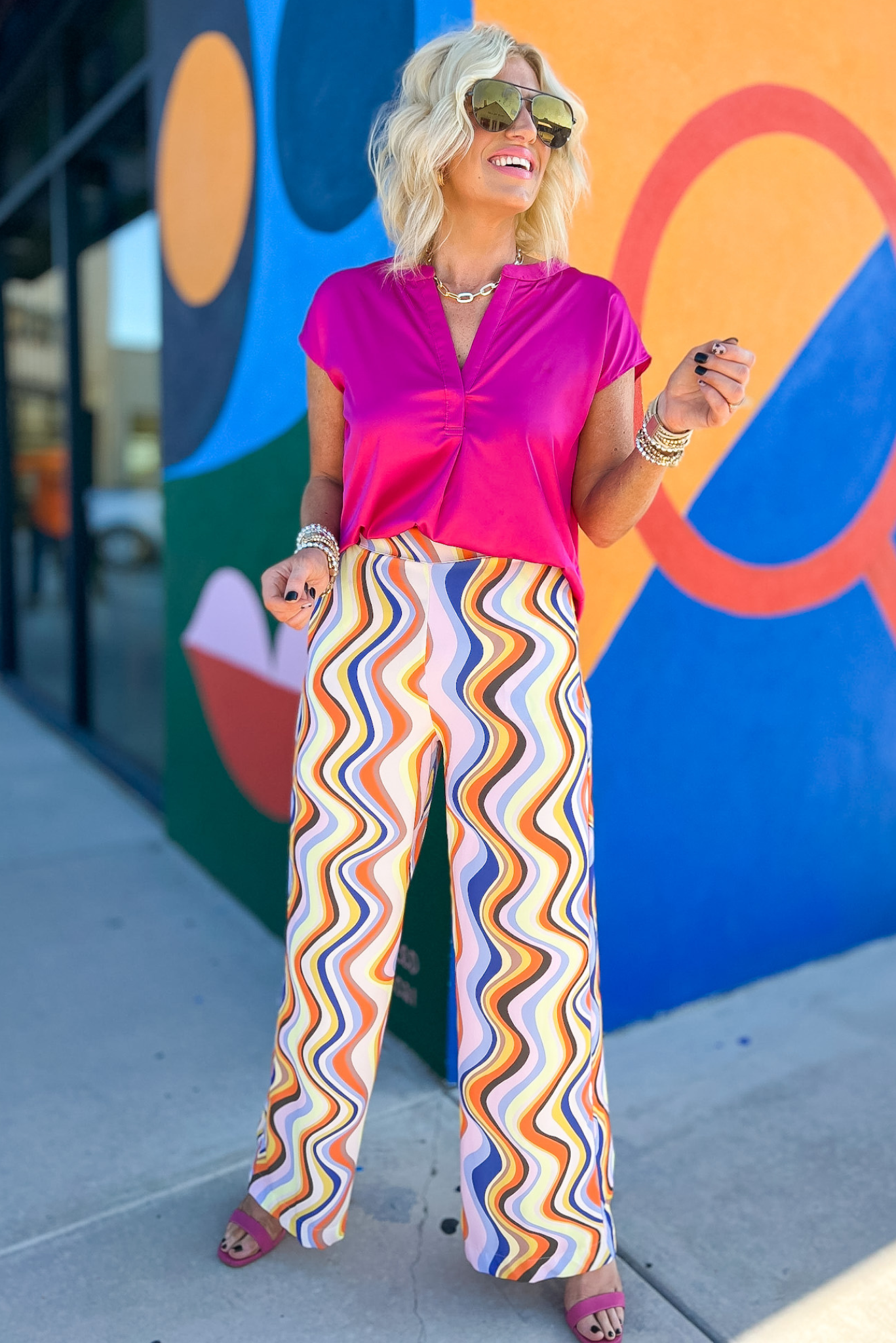Load image into Gallery viewer, Multi Wave Print Wide Leg Pants, printed pants, colorful pants, party pants, wide leg pants, Shop Style Your Senses By Mallory Fitzsimmons
