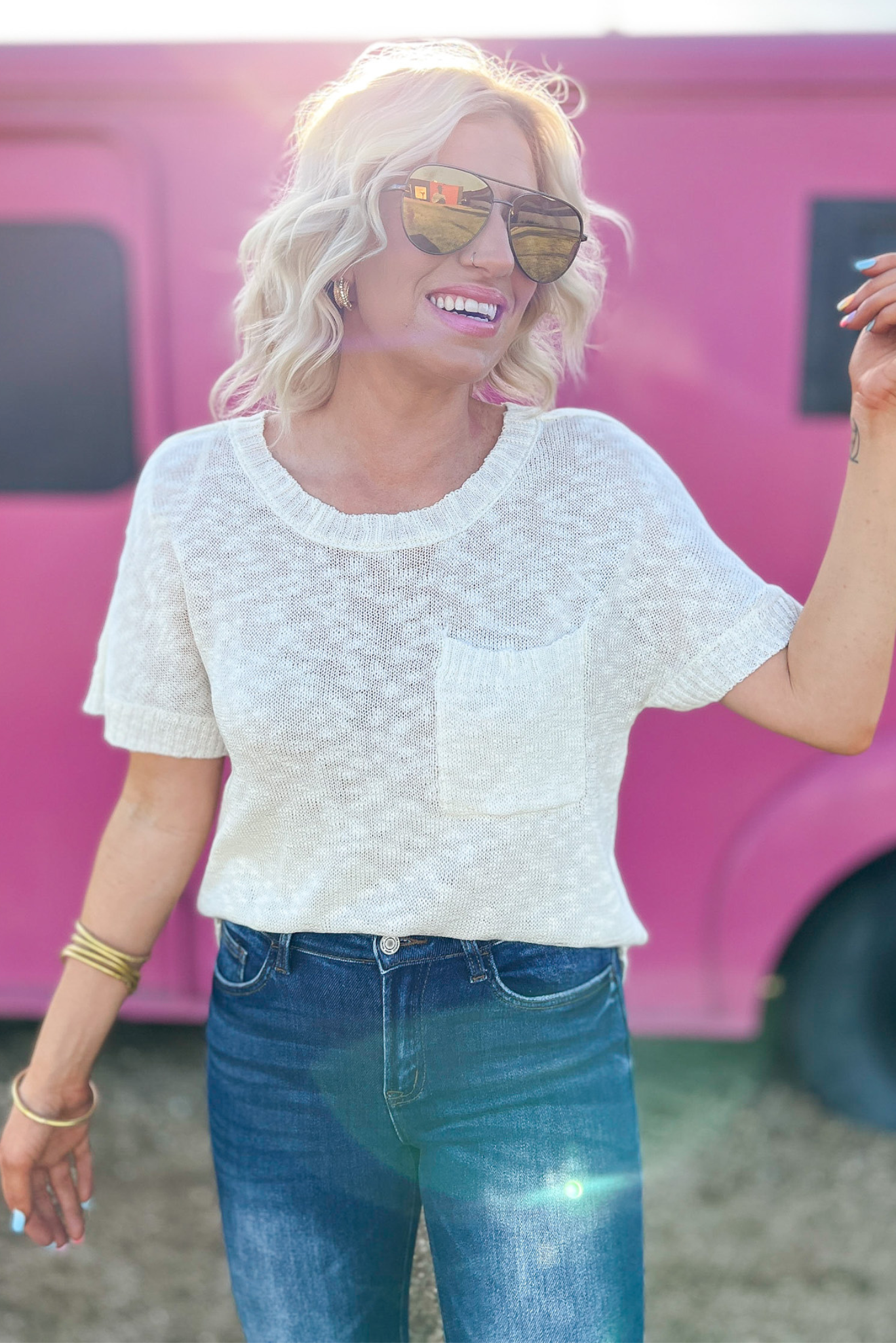 Load image into Gallery viewer, White Round Neck Knit Short Sleeve Top, knit top, pocket tee, round neck, short sleeve, white top, Shop Style Your Senses By Mallory Fitzsimmons
