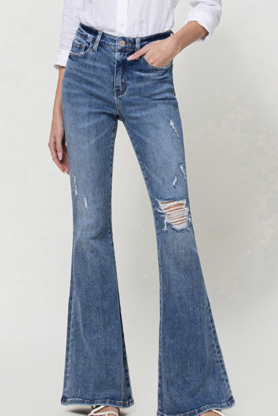 Vervet Medium Wash High Rise Distressed Flare Jeans, vervet, denim, flares, flare jeans, distressed denim, Shop Style Your Senses By Mallory Fitzsimmons