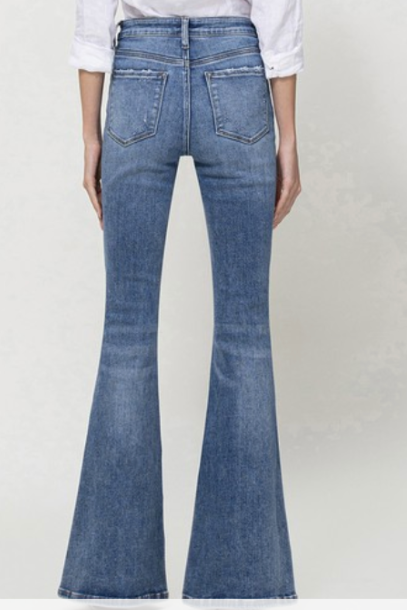 Load image into Gallery viewer, Vervet Medium Wash High Rise Distressed Flare Jeans, vervet, denim, flares, flare jeans, distressed denim, Shop Style Your Senses By Mallory Fitzsimmons

