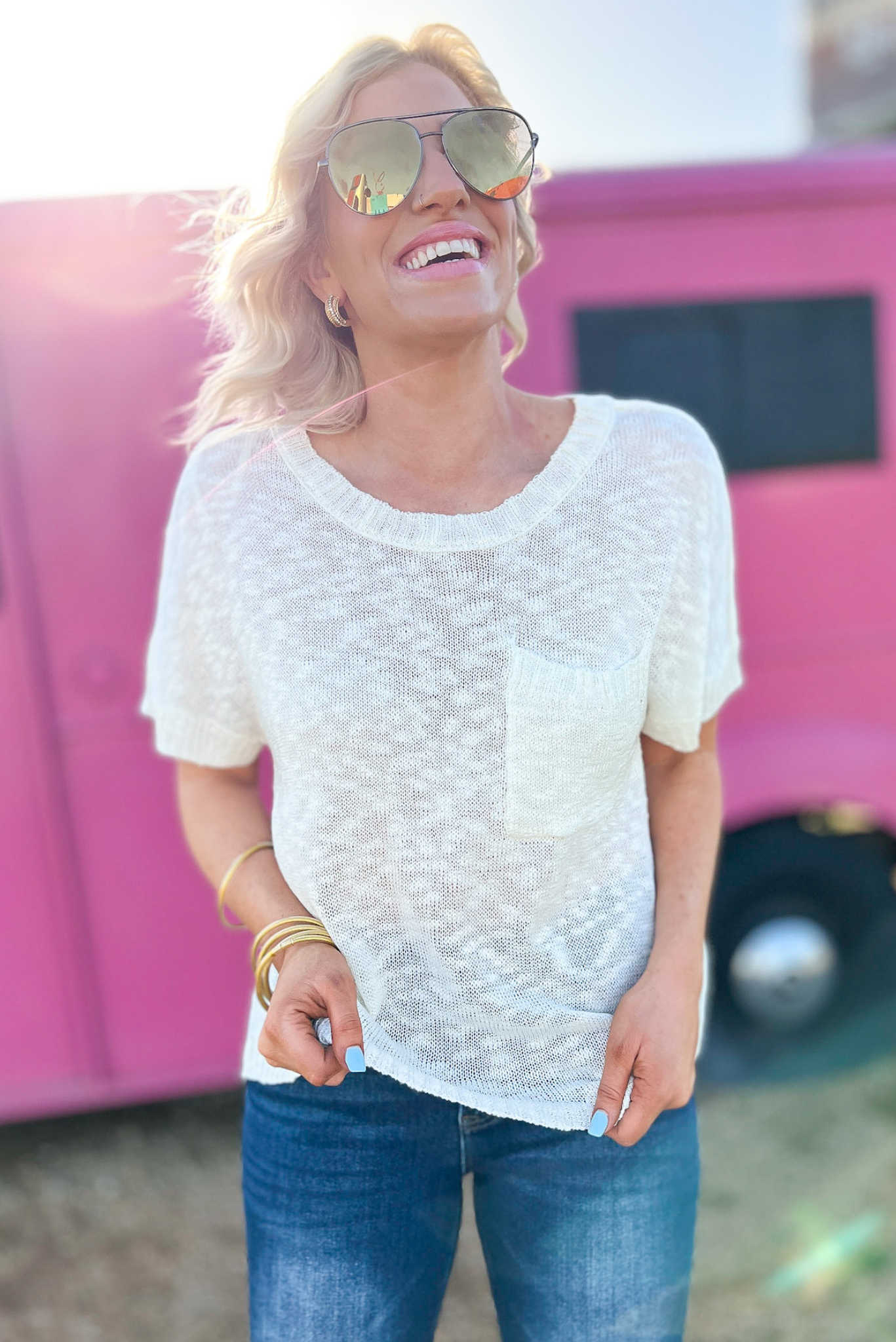 White Round Neck Knit Short Sleeve Top, knit top, pocket tee, round neck, short sleeve, white top, Shop Style Your Senses By Mallory Fitzsimmons
