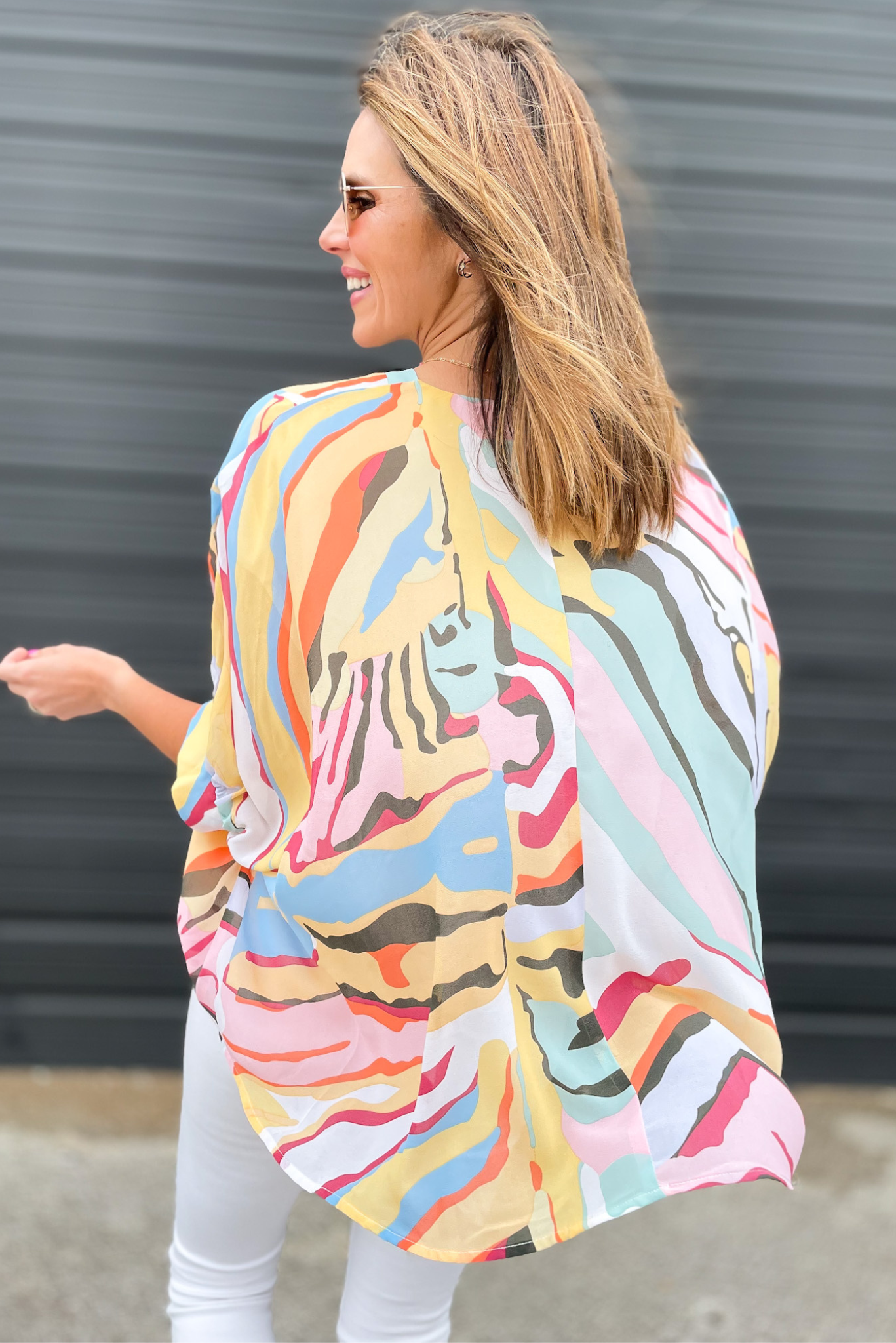Load image into Gallery viewer, Sage Yellow Abstract Print V Neck Kaftan Top, abstract printed top, work to weekend, blouse, v neck, kaftan top, date night, summer top, shop style your senses by mallory fitzsimmons
