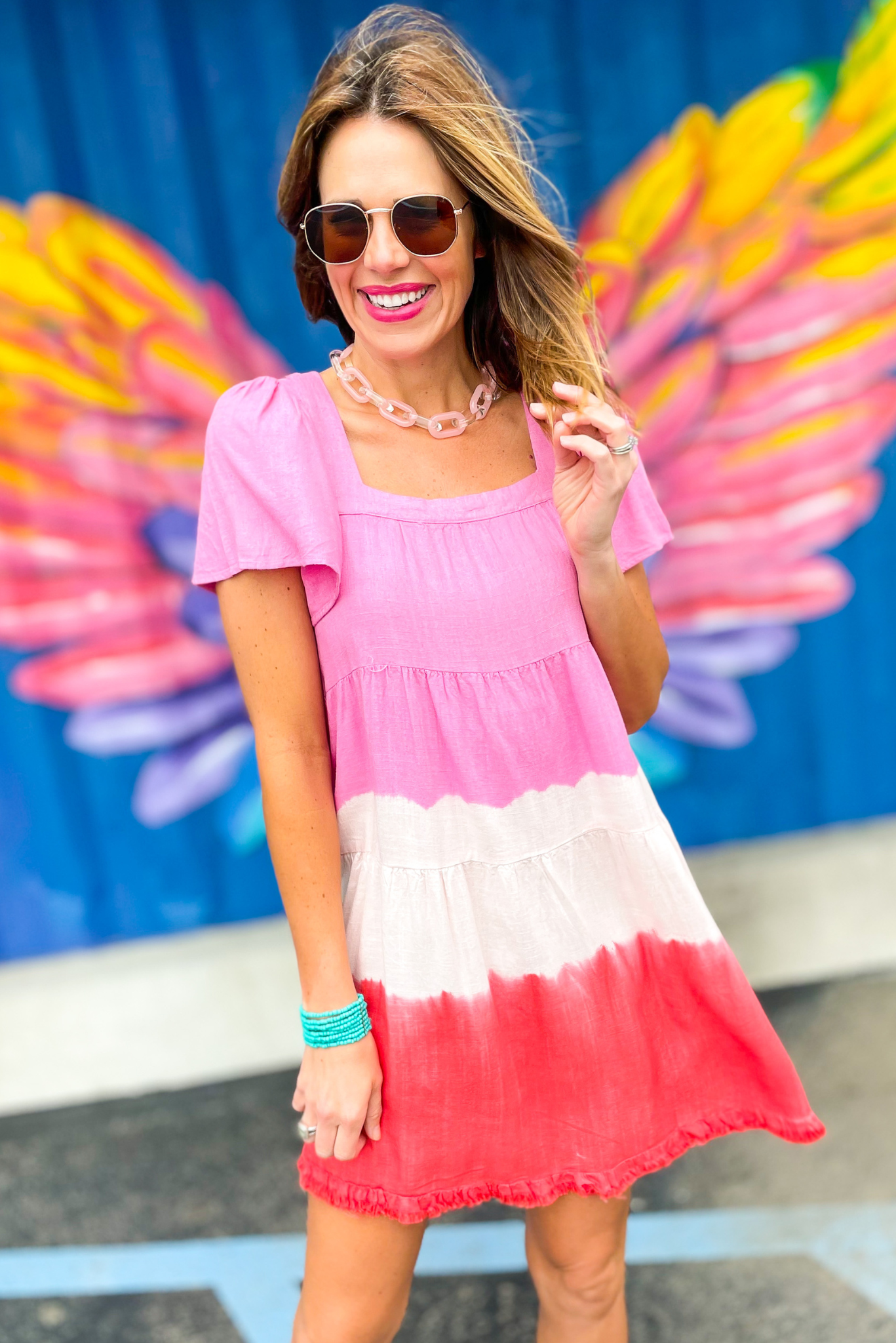 Pink Colorblock Dip Dye Square Neck Tiered Dress, colorblock dress, tiered, square neck, shop style your senses by mallory fitzsimmons