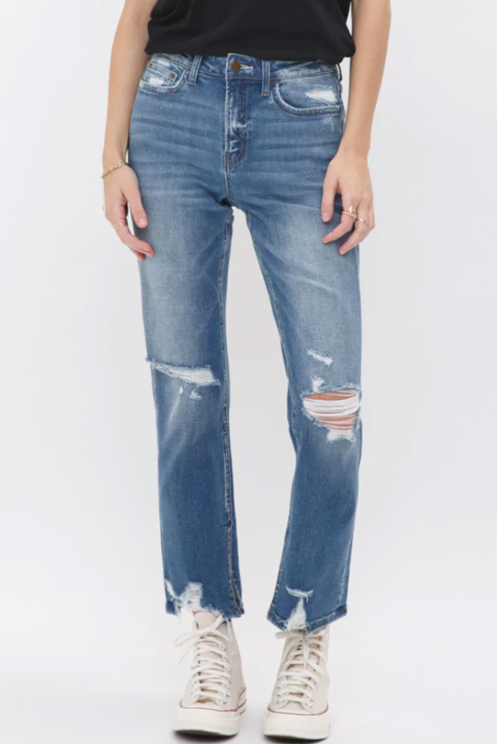 Mica Medium Wash High Rise Distressed Straight Crop Jeans *FINAL SALE*