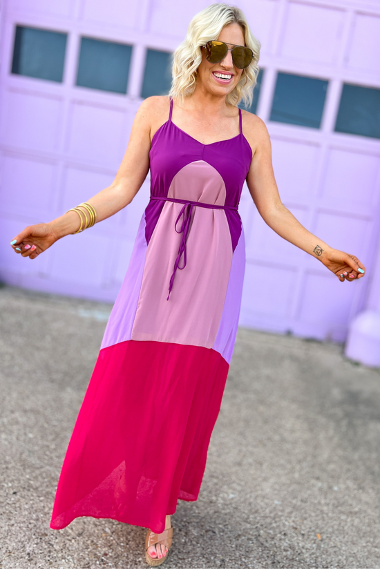 Purple Colorblock Sleeveless Maxi Dress, purple, pink, maxi dress, sleeveless dress, colorblock, Shop Style Your Senses By Mallory Fitzsimmons