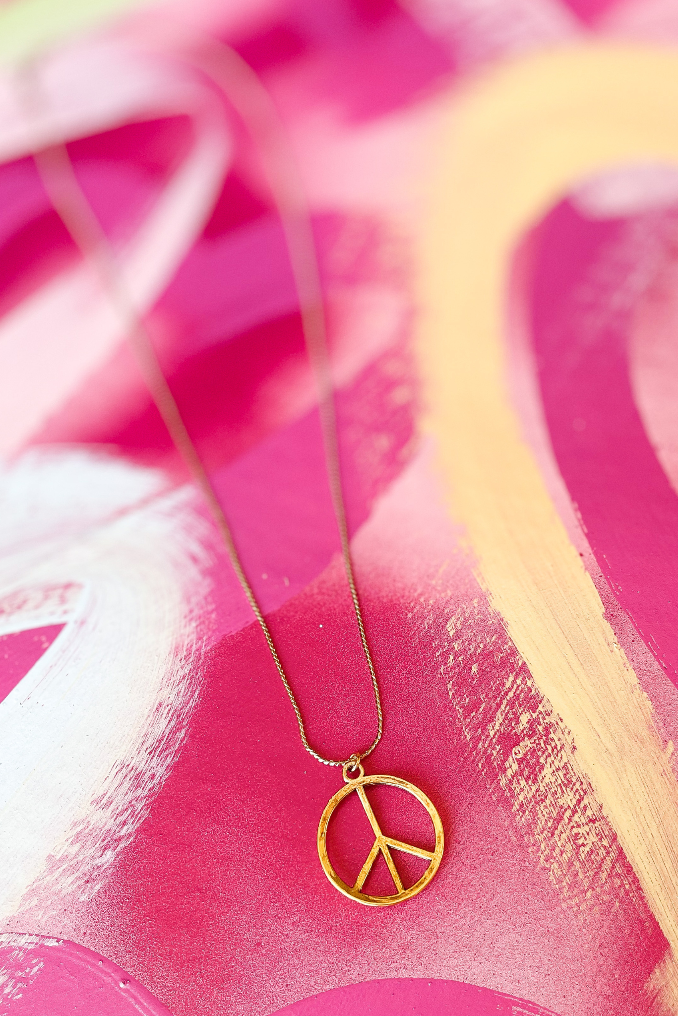 Gold Solid Peace Charm Necklace