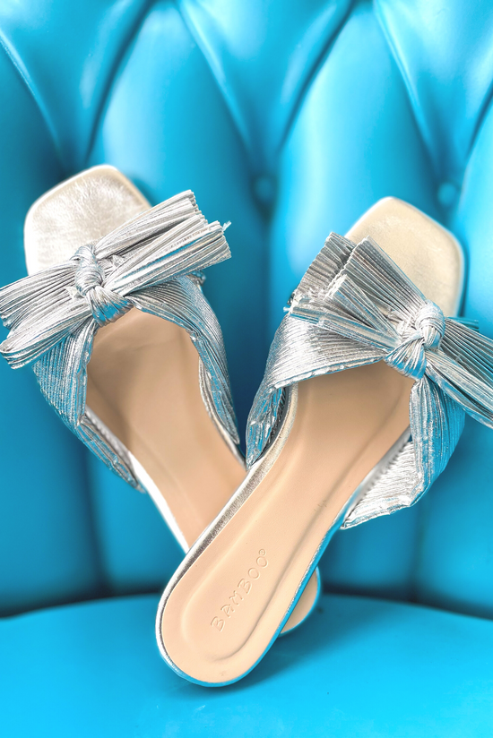 Load image into Gallery viewer, Silver Metallic Bow Sandal Slides*FINAL SALE*
