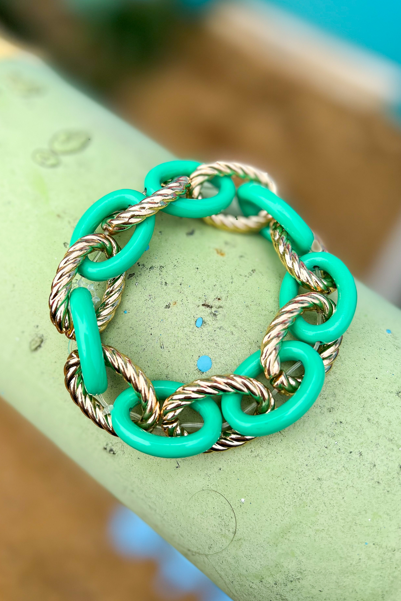 Mint Acrylic Gold Rope Chain Link Bracelet