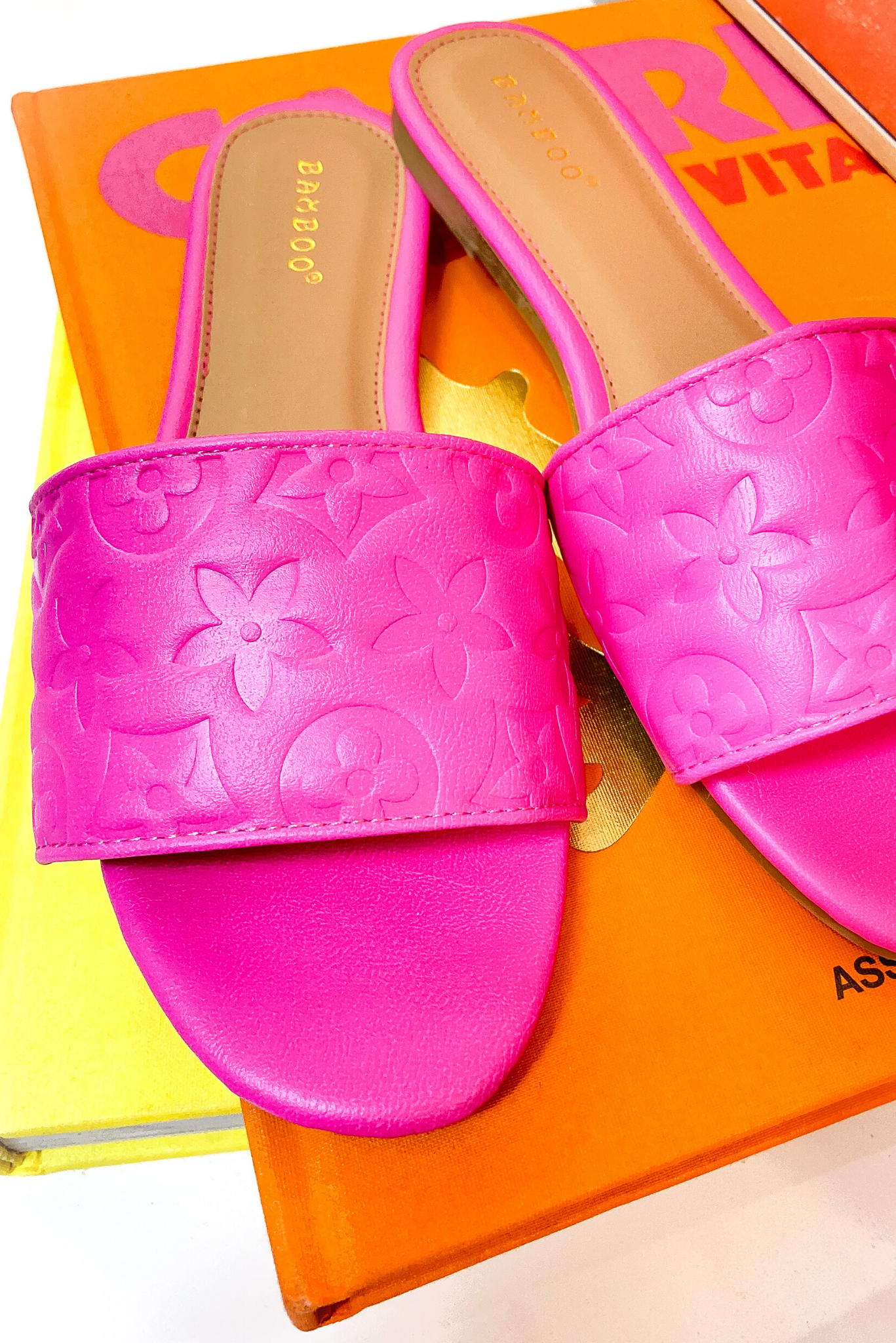 Hot Pink Floral Imprinted Band Slide Sandals