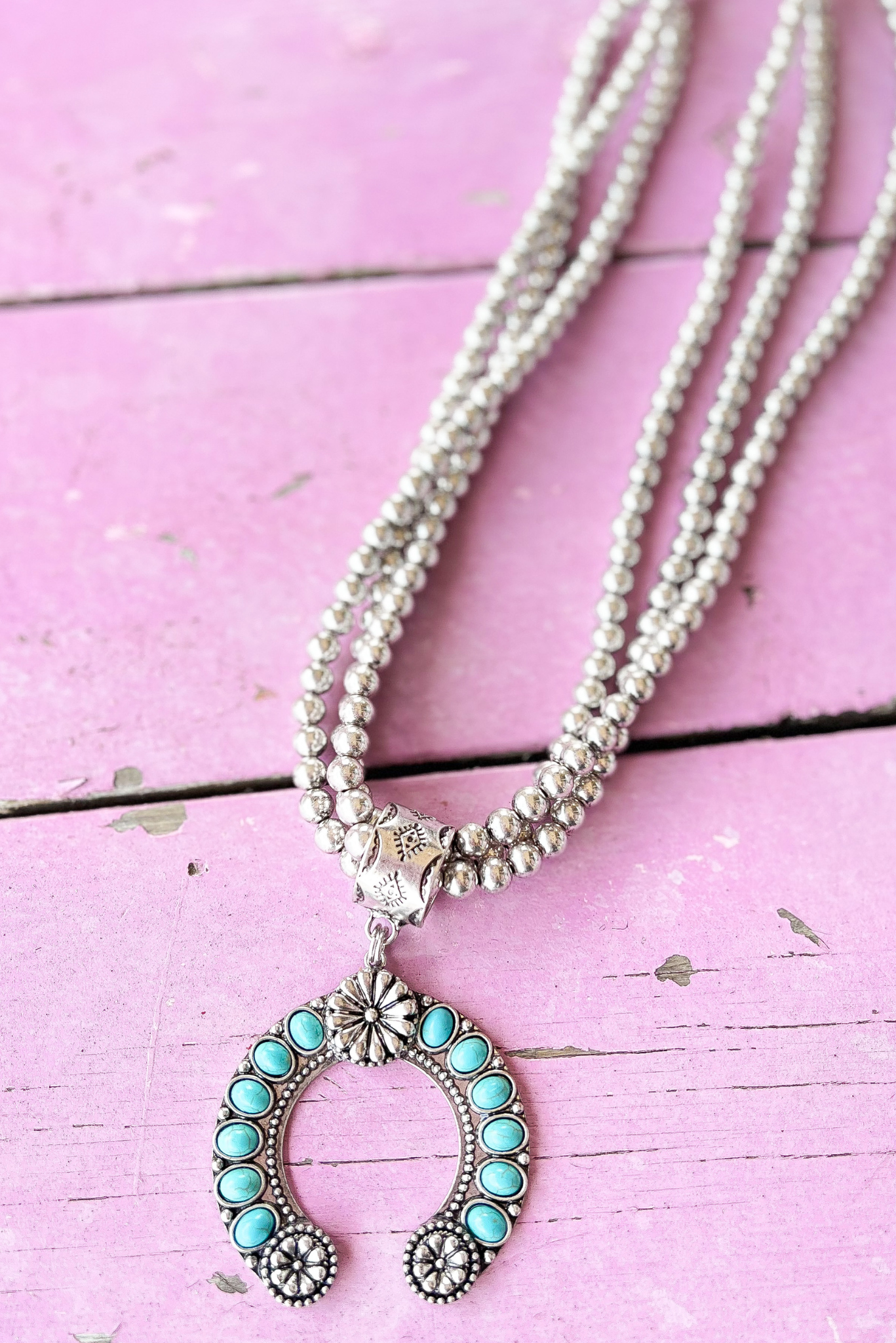 Turquoise Stone Squash Blossom Layered Beaded Necklace