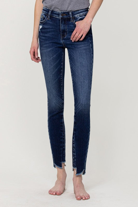 Load image into Gallery viewer, Vervet Dark Wash Mid Rise Uneven Ankle Raw Hem Skinny Jean *FINAL SALE*
