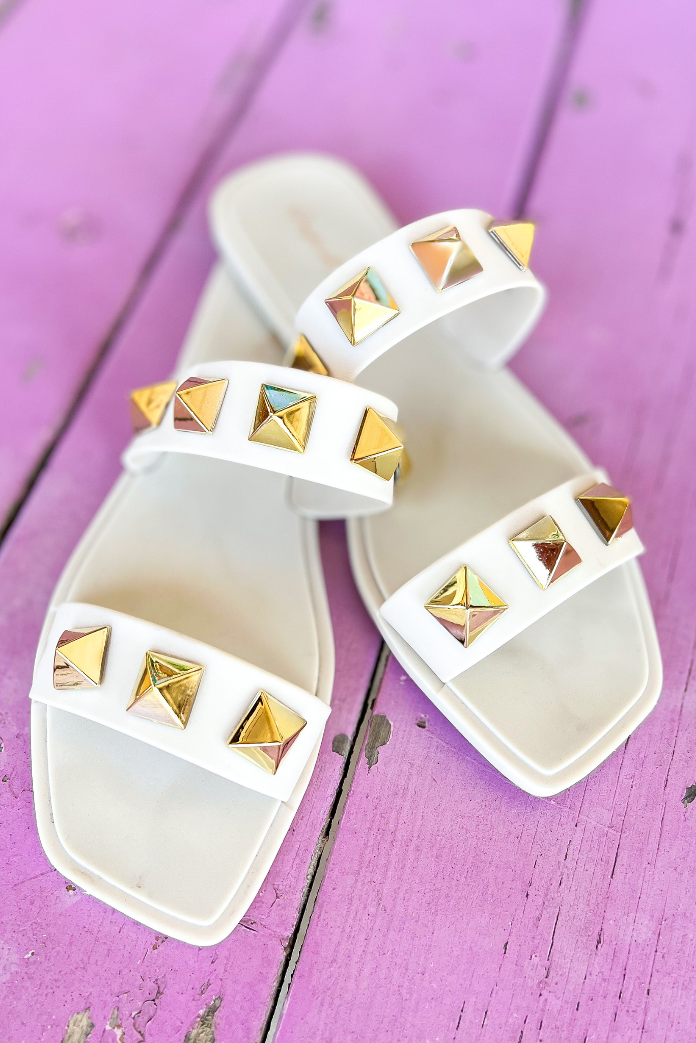 Off White Matte Double Strap Gold Studded Sandals*FINAL SALE*