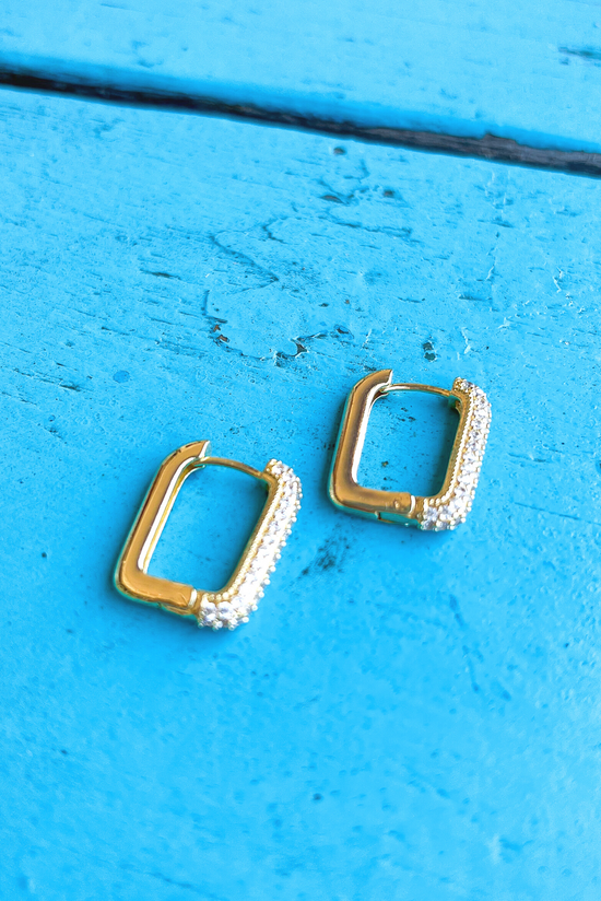 Gold Closed Rectangle Rhinestone Earrings