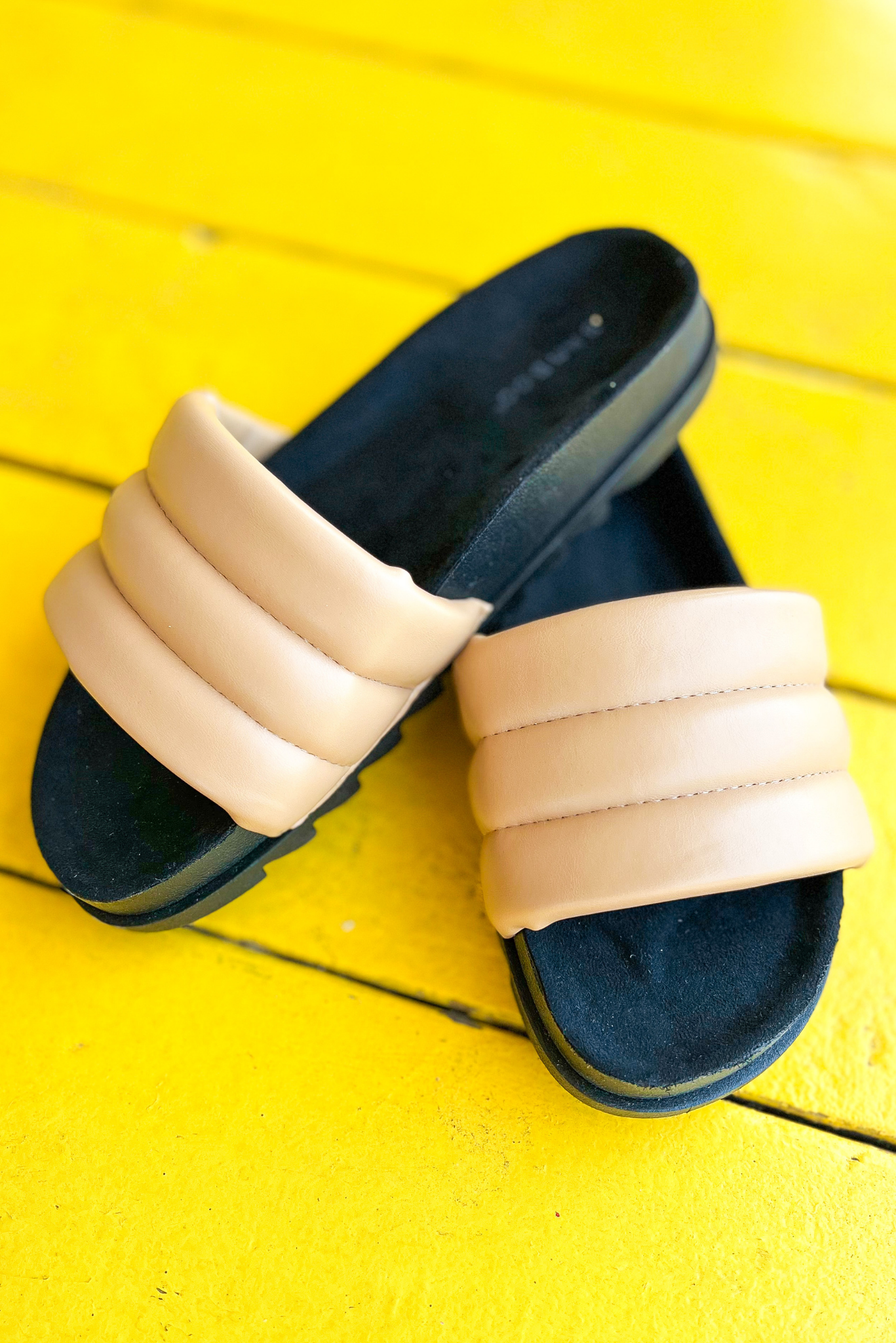 Tan Puff Strap Slide Sandals *FINAL SALE*