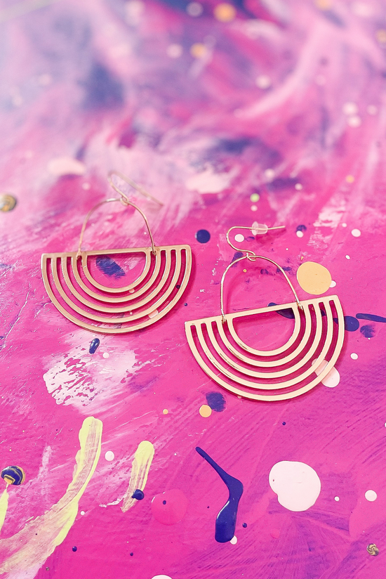 Gold Open Metal Semi Circle Dangle Earrings