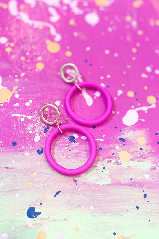 Hot Pink Gold Circle Link Earrings