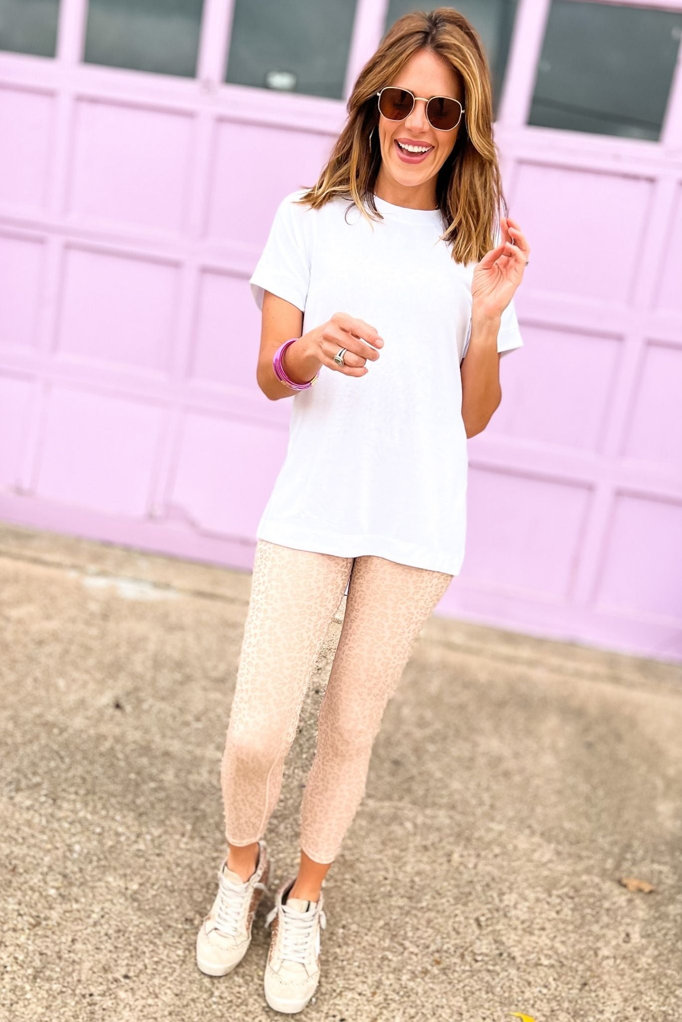 Load image into Gallery viewer, White Round Neck Short Sleeve Side Slit Top, round neck, split hem, short sleeve workout top, athleisure, mom style, shop style your senses by mallory fitzsimmons
