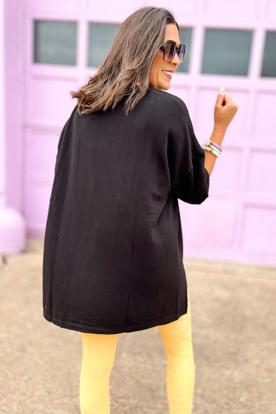 Black Short Sleeve Side Slit Pullover Top, pullover top, workout top, oversized, athleisure, black top, essential, shop style your senses by mallory fitzsimmons