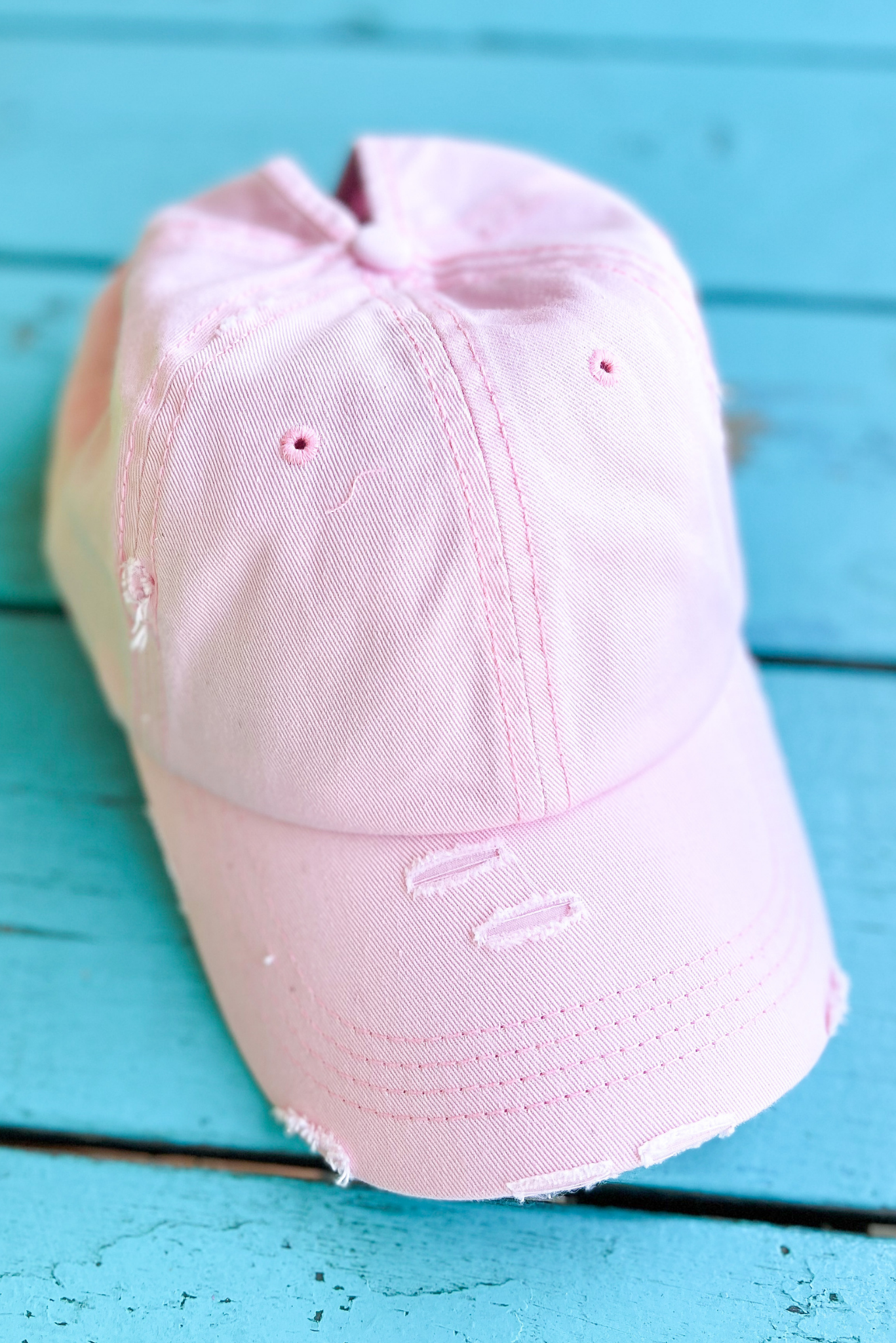 Load image into Gallery viewer, Light Pink Distressed Ponytail Baseball Cap
