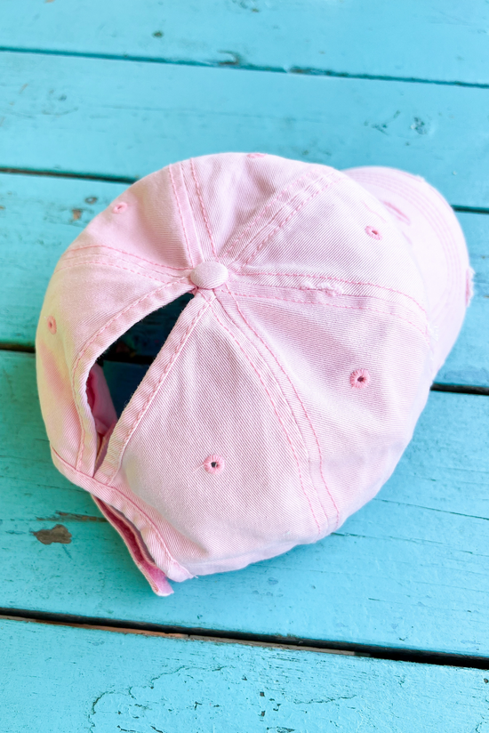 Load image into Gallery viewer, Light Pink Distressed Ponytail Baseball Cap
