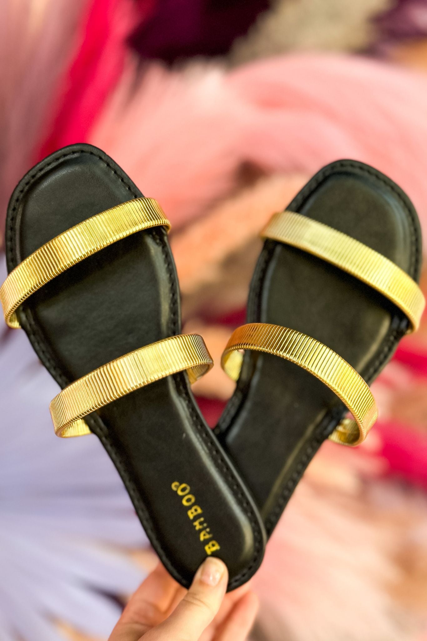 Gold Metallic Double Band Slide On Sandals *FINAL SALE*