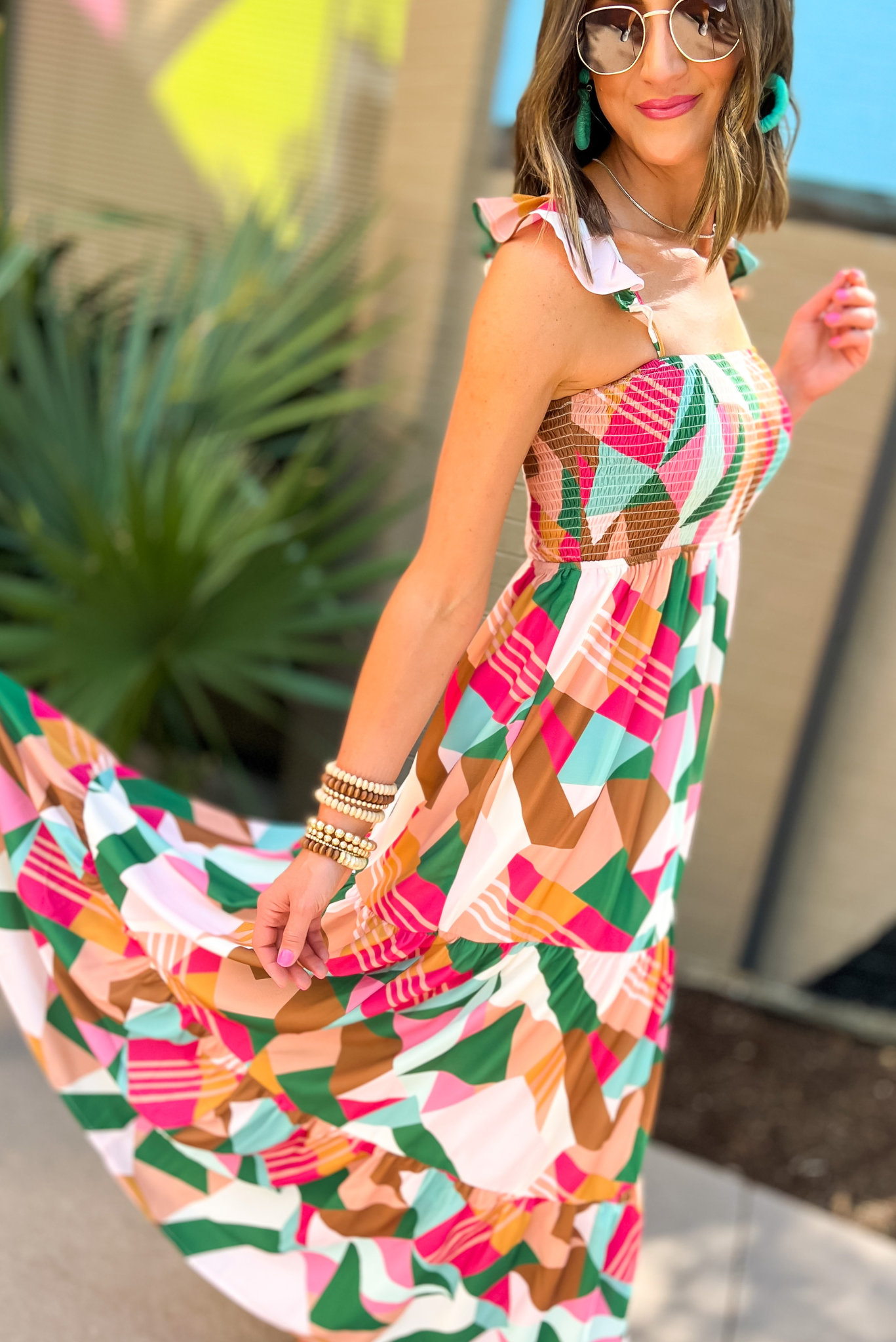 SSYS Exclusive Abstract Print Smocked Flutter Shoulder Maxi Dress, maxi dress, abstract print, smocked, flutter shoulder, summer dress, shop style your senses by mallory fitzsimmons