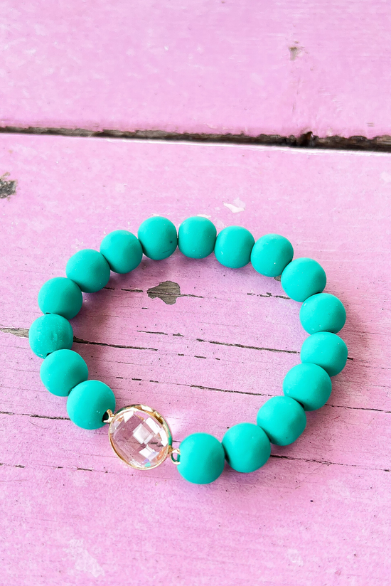 Turquoise Beaded Clear Stone Stretch Bracelet