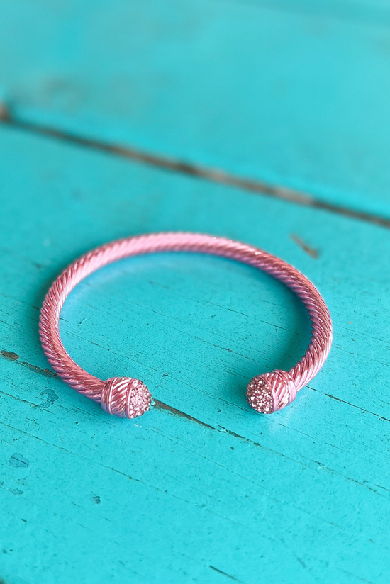 Load image into Gallery viewer, Pink Cable Bangle Rhinestone Bracelet
