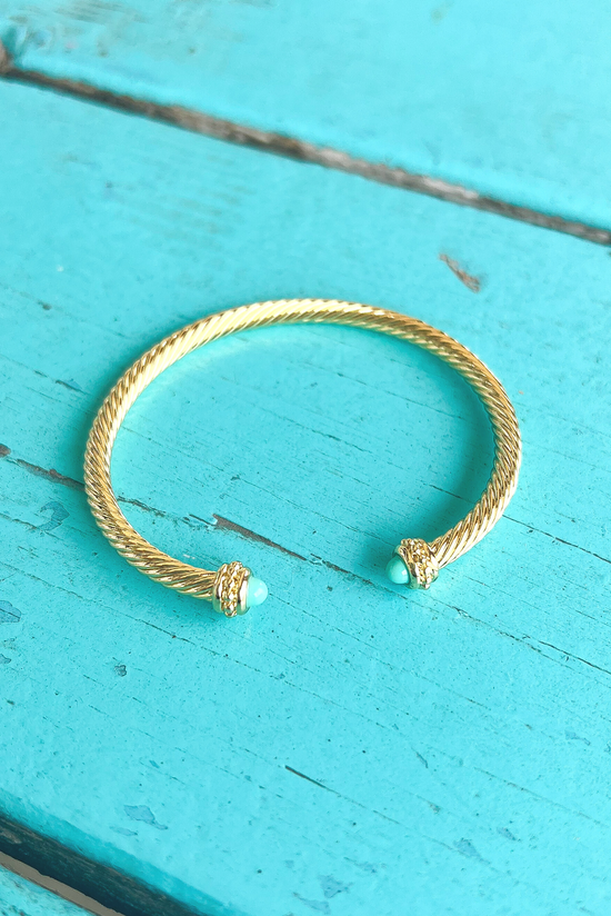 Gold Turquoise Stone Cable Bangle Bracelet