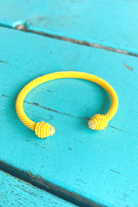 Yellow Matte Rhinestone Cable Bangle Bracelet