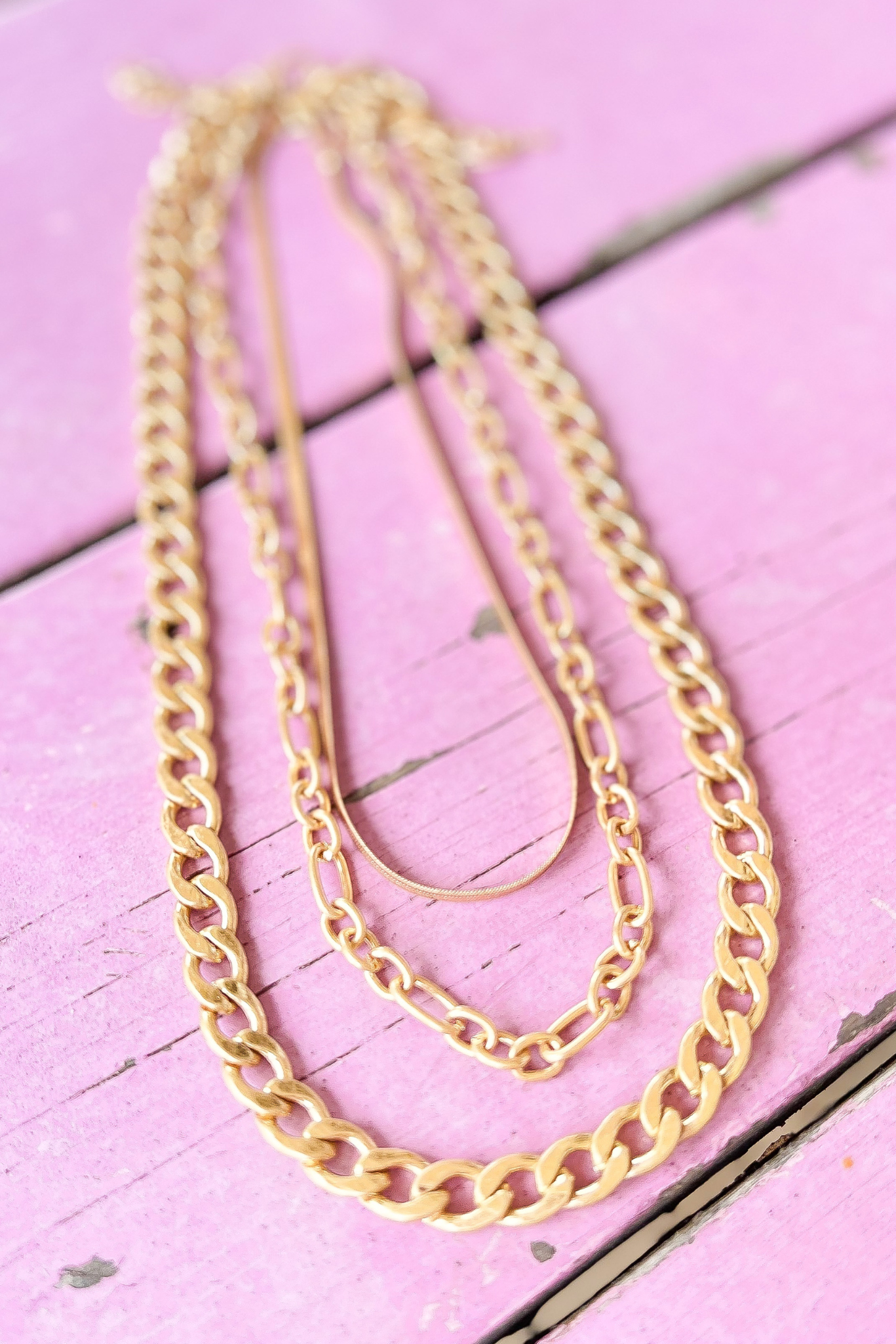 Gold Triple Layer Chain Link Necklace